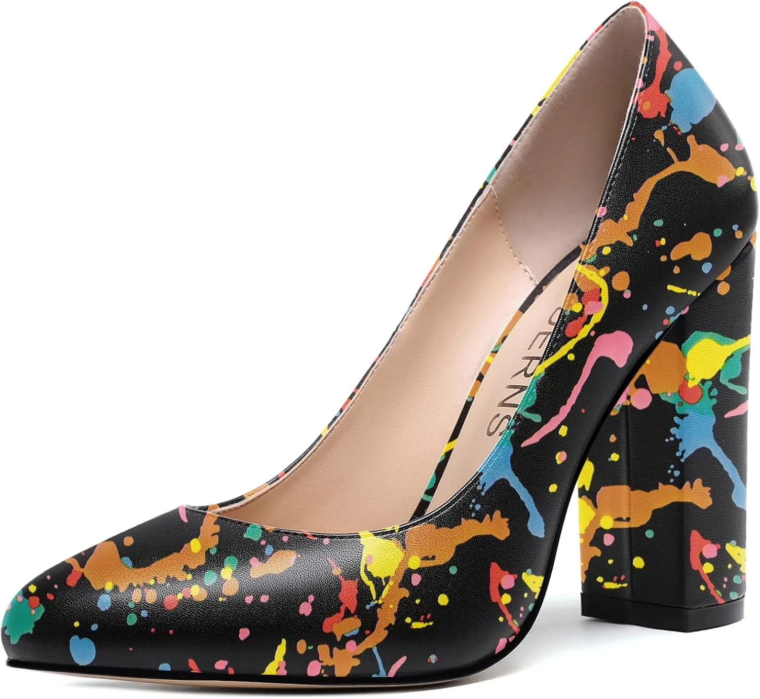 WAYDERNS Womens Round Toe Slip On Matte Dress Party Block High Heel Pumps Shoes 4 Inch