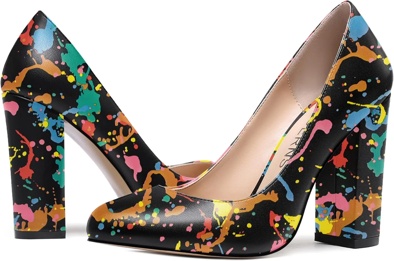 WAYDERNS Womens Round Toe Slip On Matte Dress Party Block High Heel Pumps Shoes 4 Inch