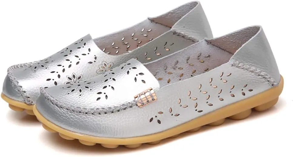 WERWAES Casual Womens Loafers Shoes Hollow Leather Breathable Lightweight Slip on Loafers Flats Walking Office Classic Moccasins Loafers for Women