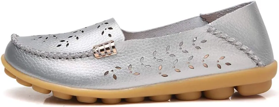 WERWAES Casual Womens Loafers Shoes Hollow Leather Breathable Lightweight Slip on Loafers Flats Walking Office Classic Moccasins Loafers for Women