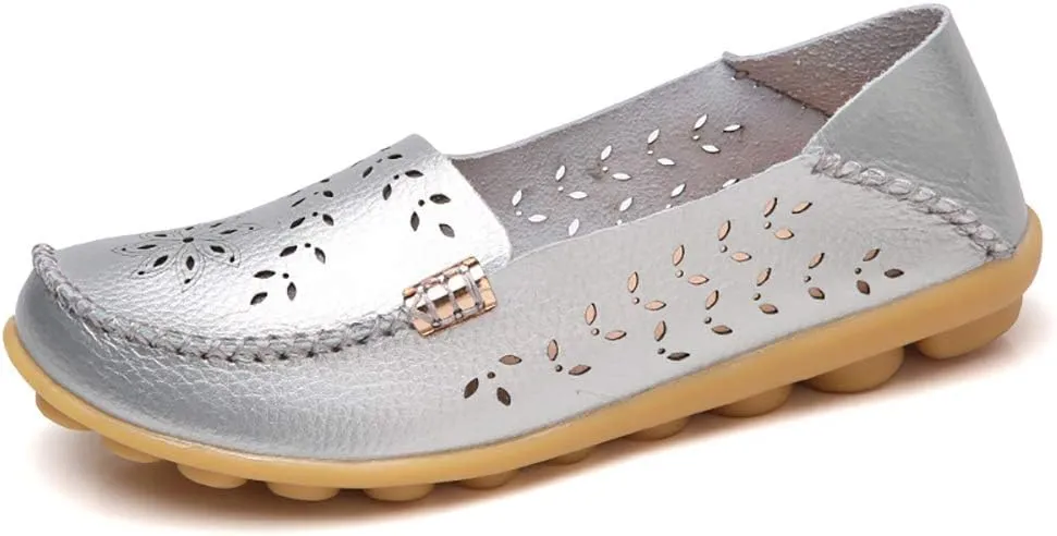 WERWAES Casual Womens Loafers Shoes Hollow Leather Breathable Lightweight Slip on Loafers Flats Walking Office Classic Moccasins Loafers for Women