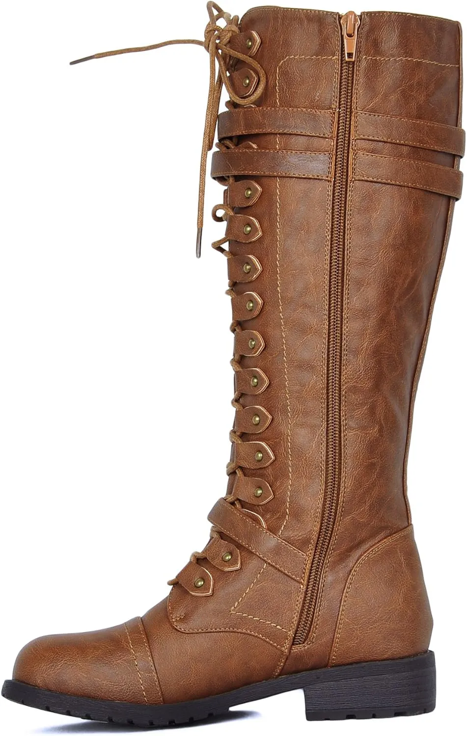 WEST COAST Women's Knee High Riding Boots Lace Up Buckles Winter Combat Boots