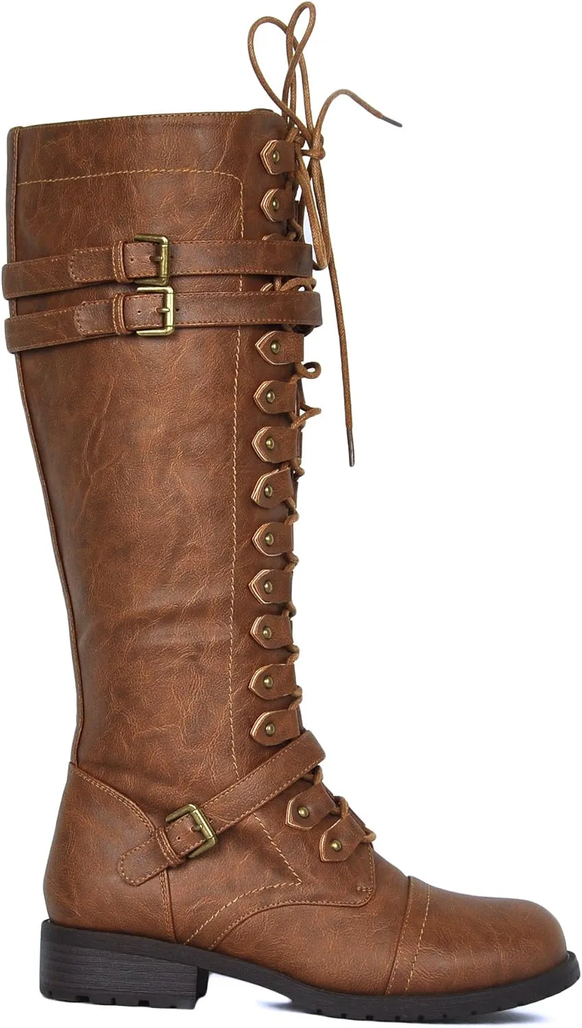 WEST COAST Women's Knee High Riding Boots Lace Up Buckles Winter Combat Boots