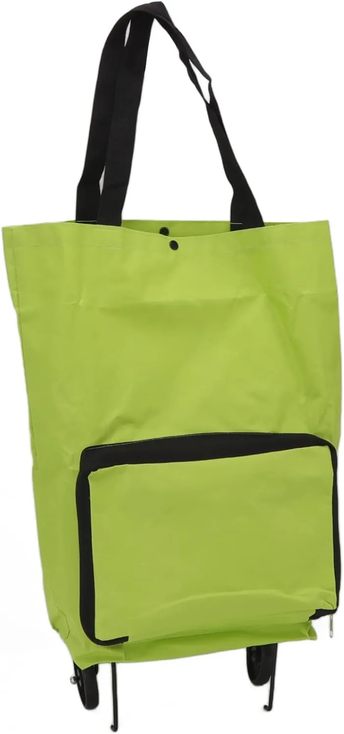 Wheeled Shopping Bag Large Capacity Foldable Fabric Shopping Cart for Family Grocery Canvas (Green)