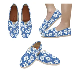 White Hibiscus and Dhari (Blue) on Men's Classic Canvas Slip-On Shoes
