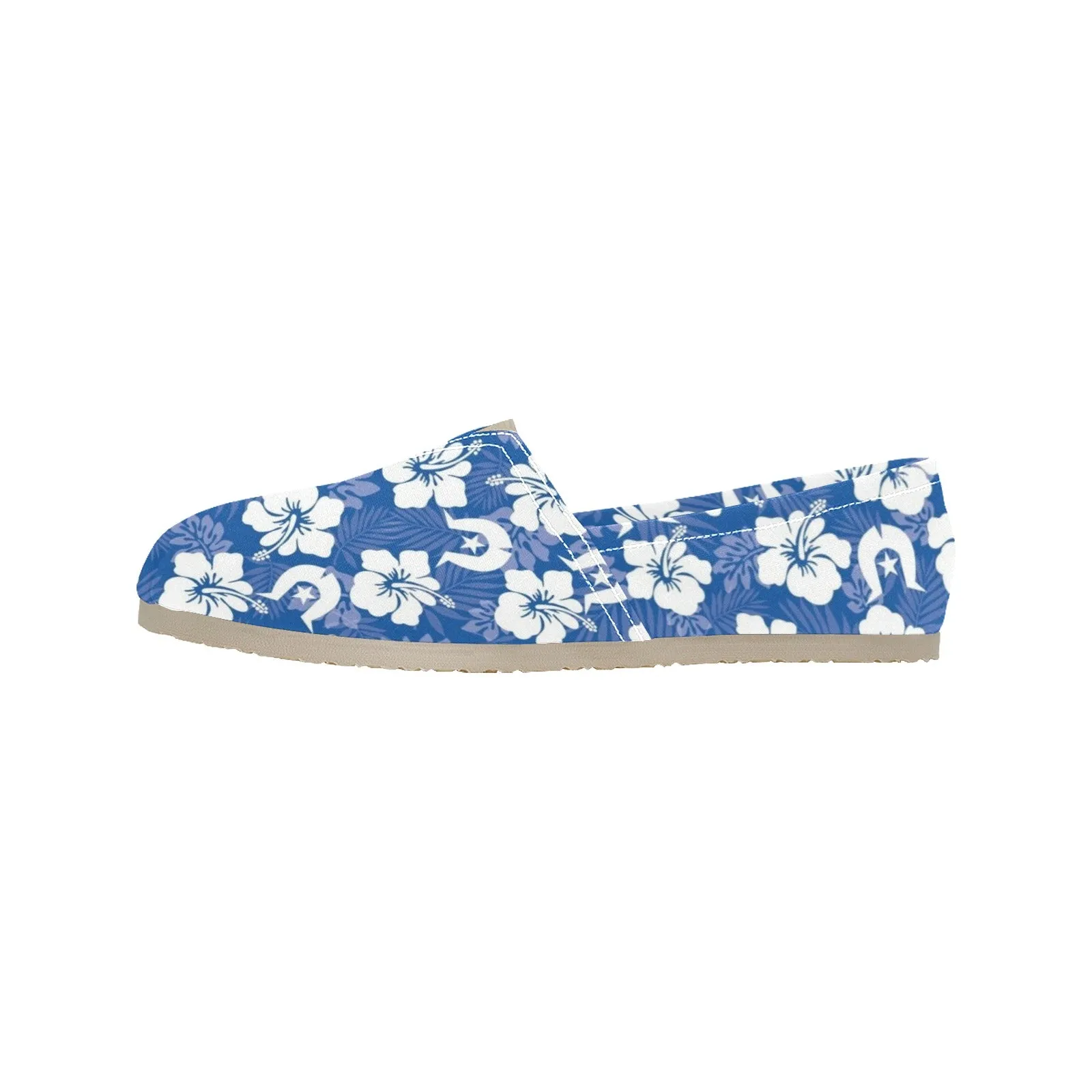 White Hibiscus and Dhari (Blue) on Men's Classic Canvas Slip-On Shoes