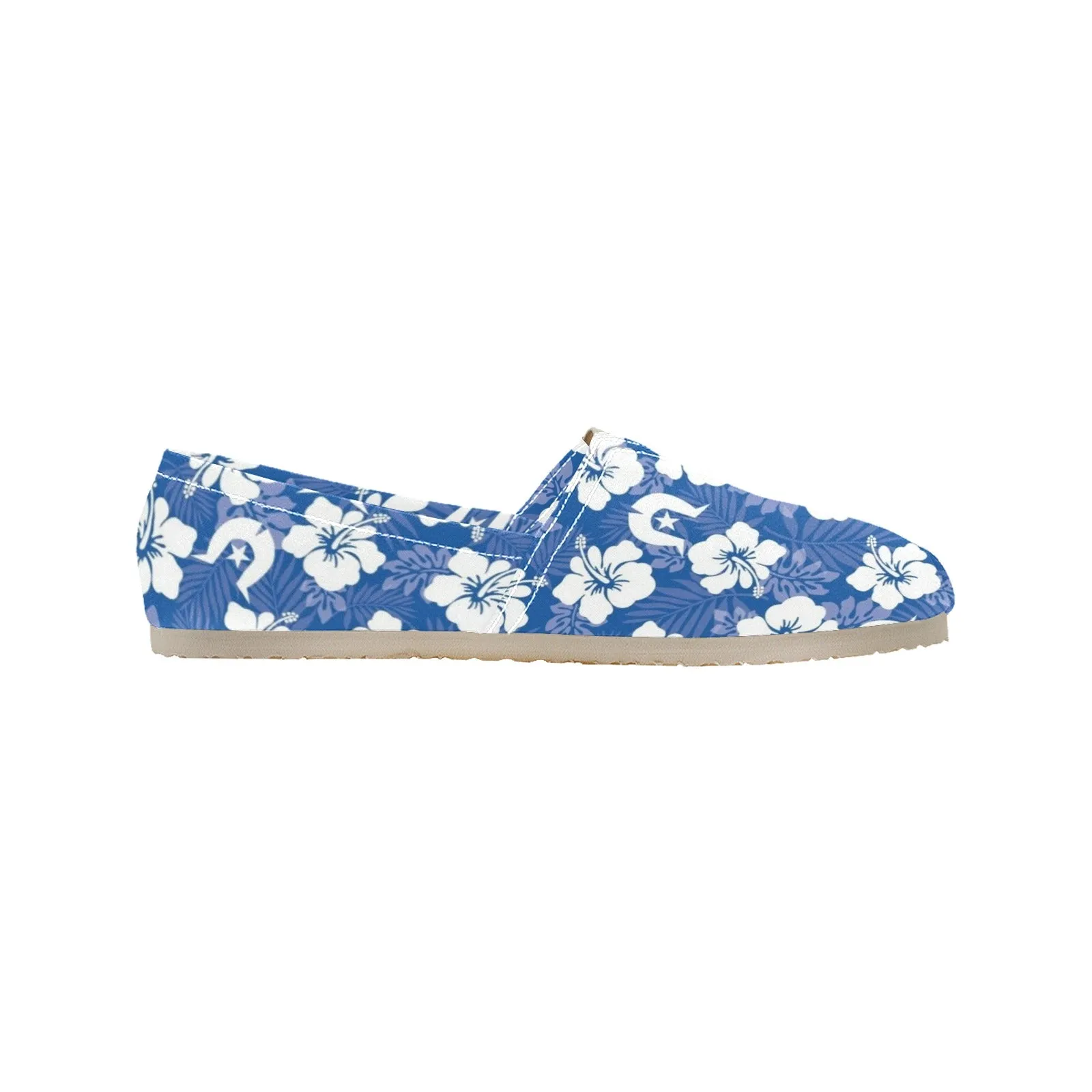 White Hibiscus and Dhari (Blue) on Men's Classic Canvas Slip-On Shoes