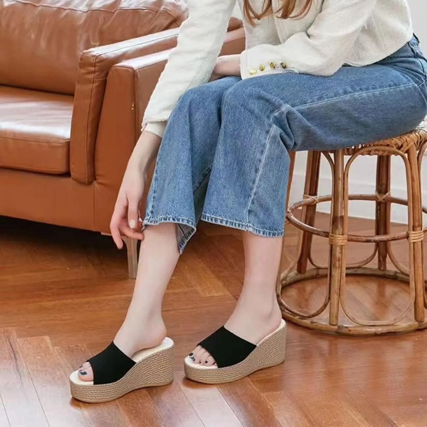 Wide Straps Platform Wedge Sandals for Women Breathable Open Toe Espadrille Sandals Comfort Slip On Mules Summer Casual Beach Slides