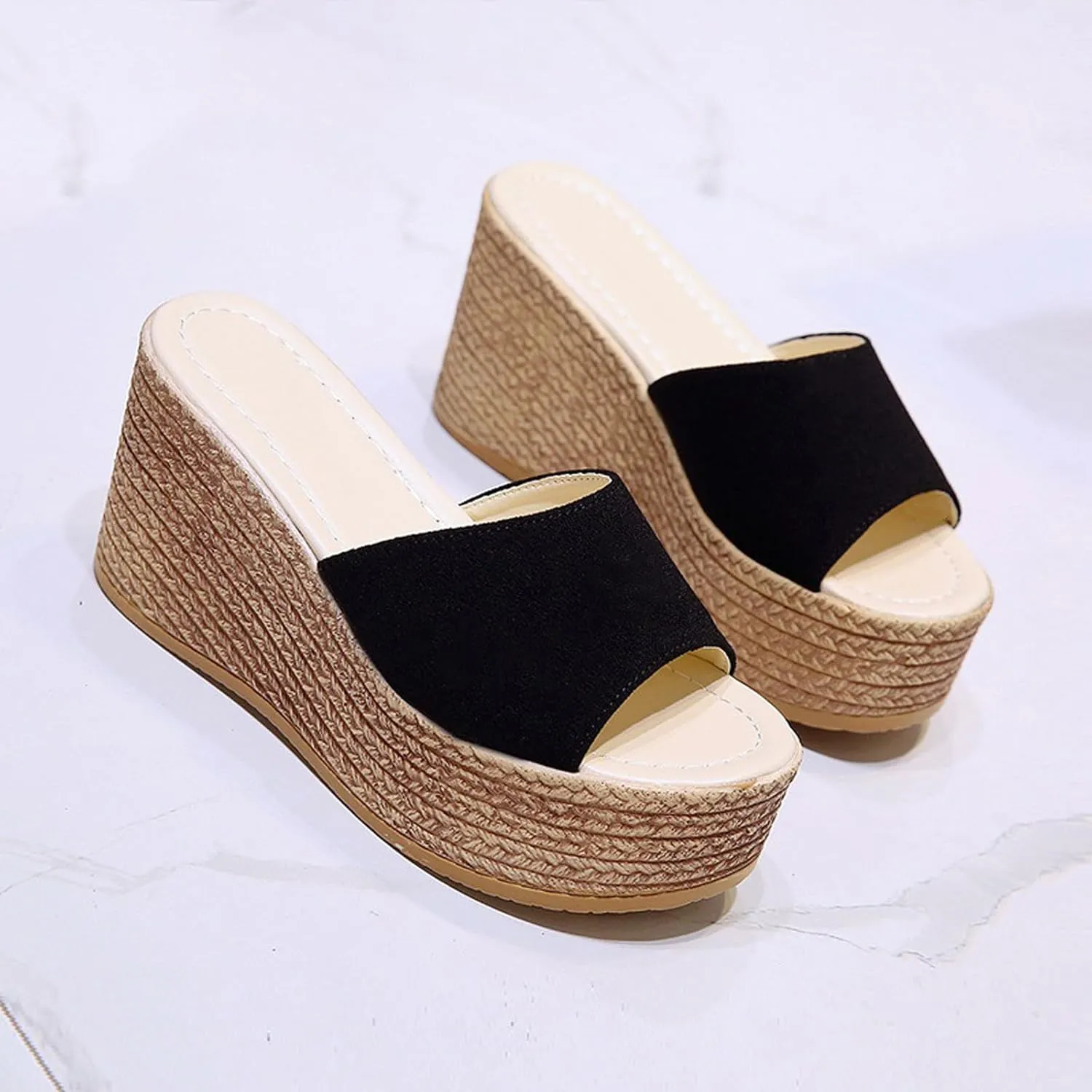 Wide Straps Platform Wedge Sandals for Women Breathable Open Toe Espadrille Sandals Comfort Slip On Mules Summer Casual Beach Slides