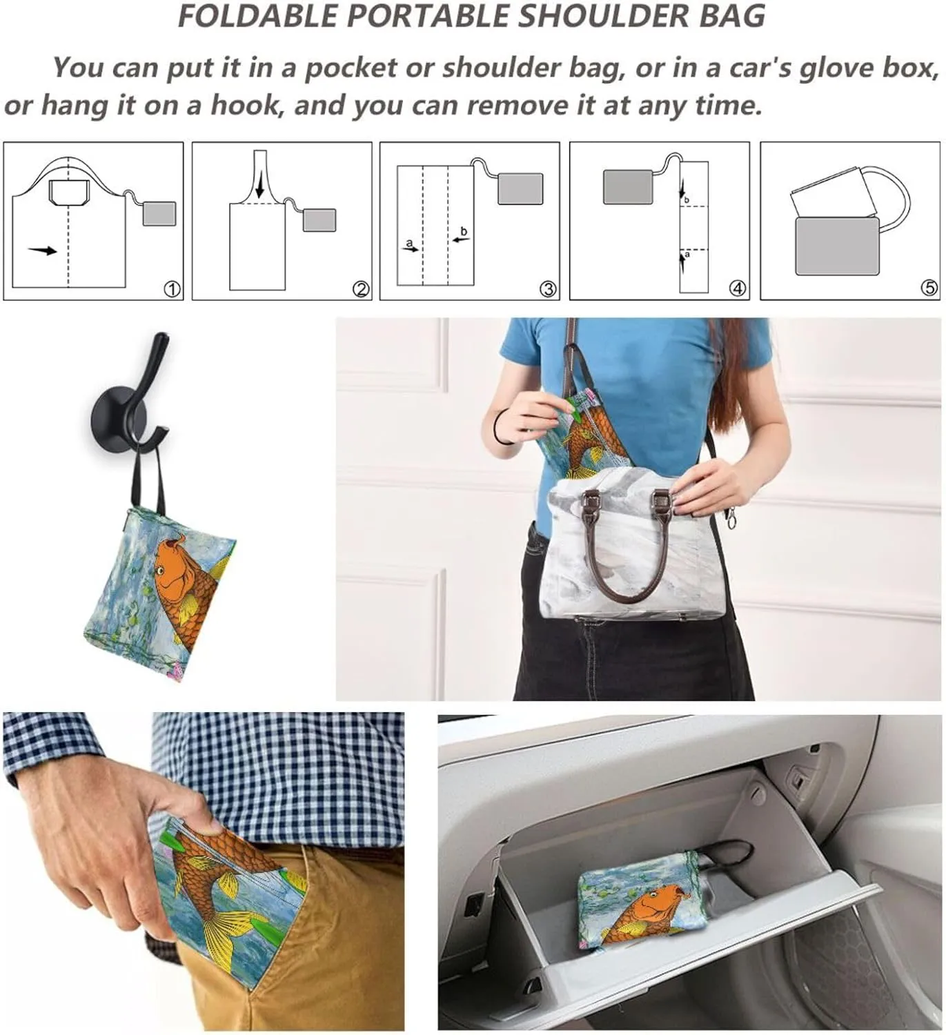 WIHVE Reusable Grocery Bag Foldable Shopping Tote Bag with Storage Pouch