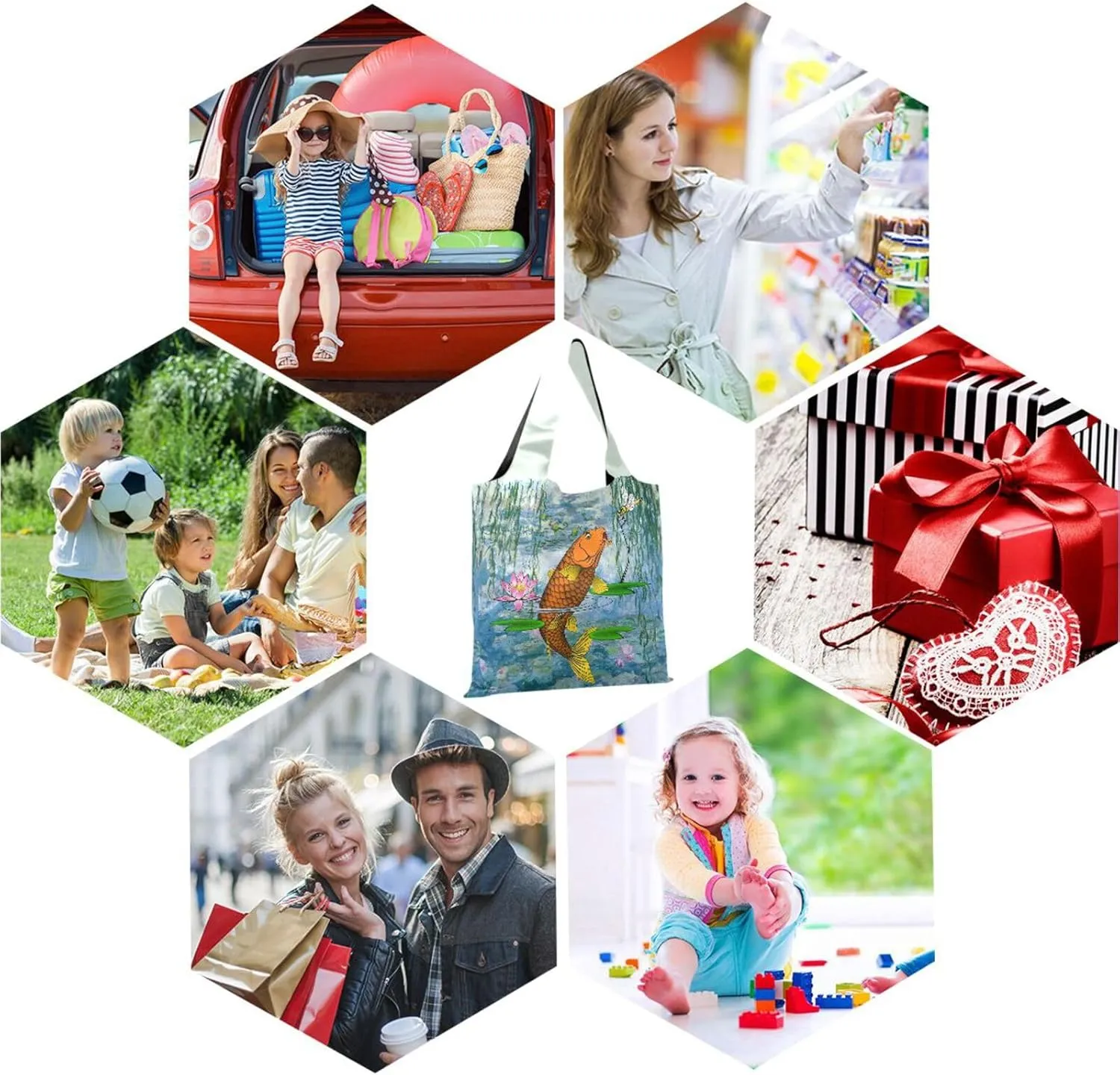 WIHVE Reusable Grocery Bag Foldable Shopping Tote Bag with Storage Pouch