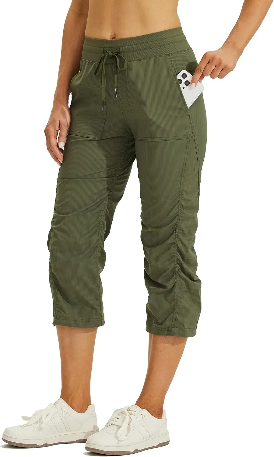 Willit Women's Quick-Dry Capris Hiking Travel Pants Striped Woven Workout Pants with Pockets Lightweight