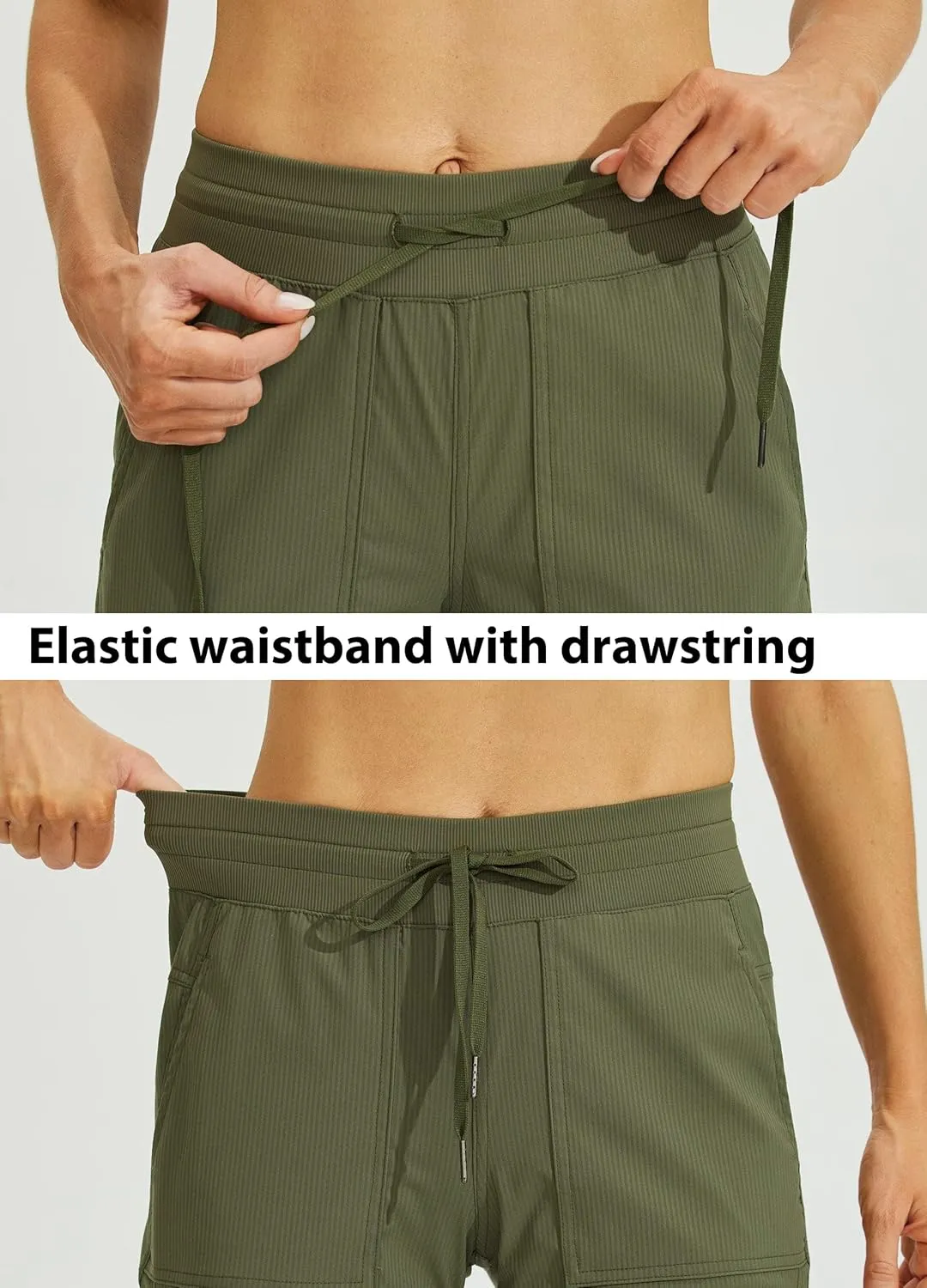 Willit Women's Quick-Dry Capris Hiking Travel Pants Striped Woven Workout Pants with Pockets Lightweight
