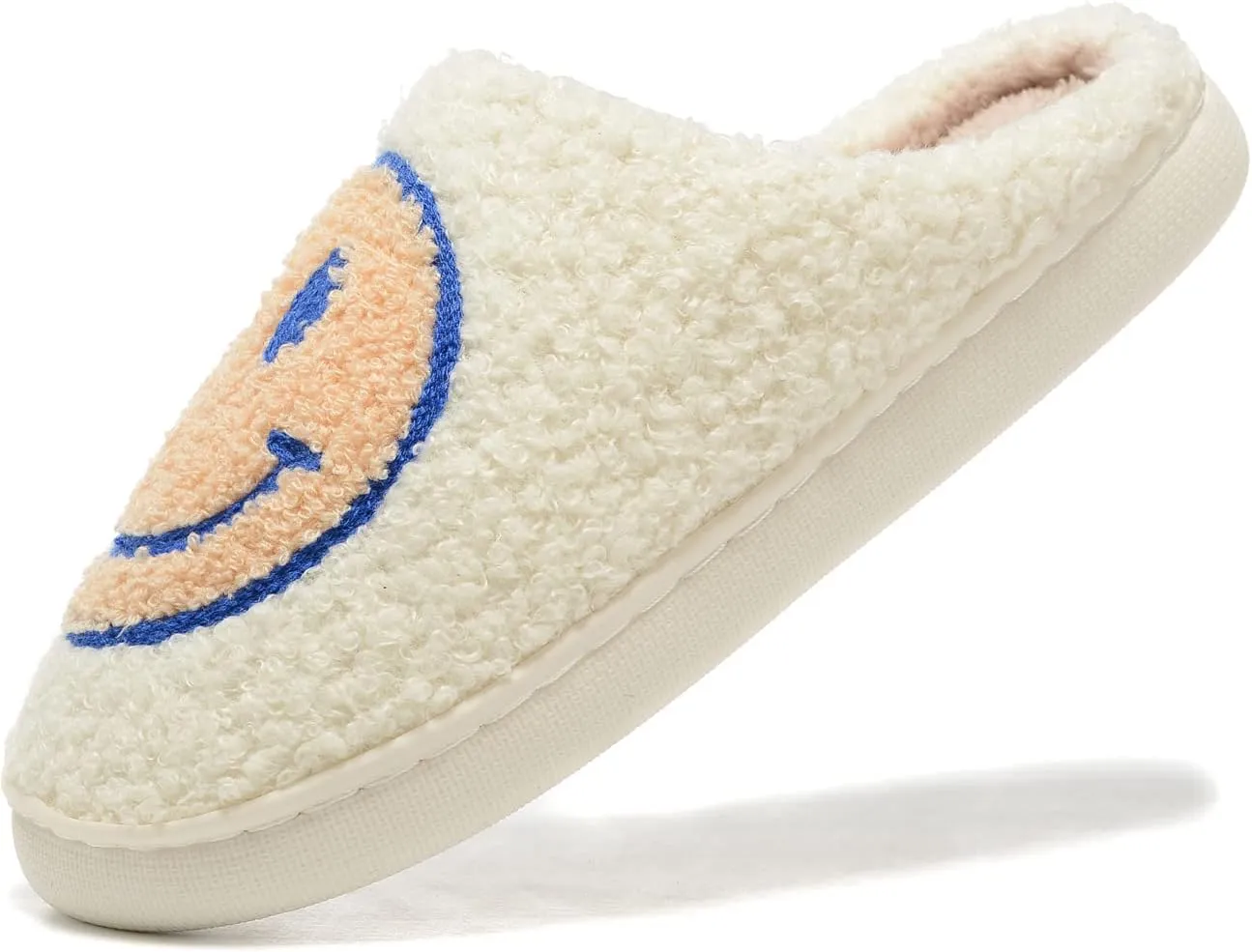 Women Men Retro Fuzzy Face Slippers Retro Soft Fluffy Warm Home Non-Slip Couple Style Casual Happy Face Slippers Soft Memory Foam Fuzzy Slides Indoor Outdoor Anti-Skid Warm Cozy Foam Slide
