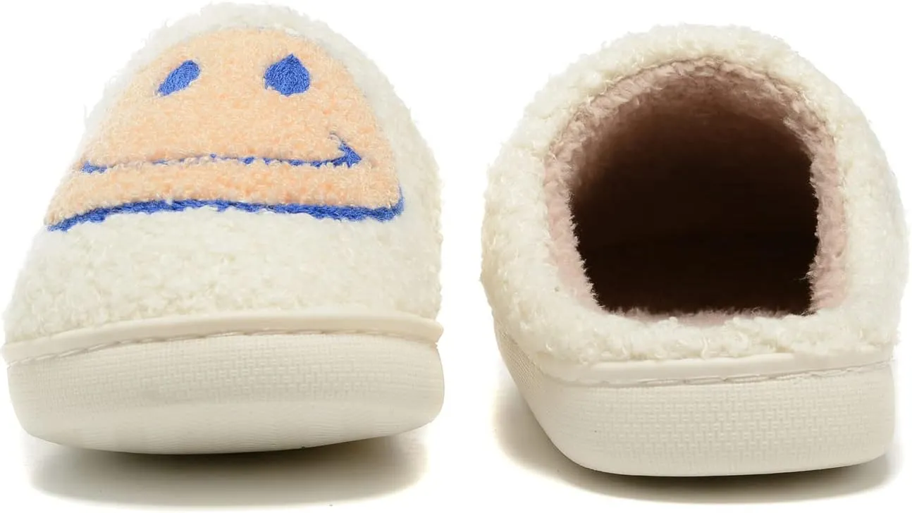 Women Men Retro Fuzzy Face Slippers Retro Soft Fluffy Warm Home Non-Slip Couple Style Casual Happy Face Slippers Soft Memory Foam Fuzzy Slides Indoor Outdoor Anti-Skid Warm Cozy Foam Slide