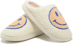 Women Men Retro Fuzzy Face Slippers Retro Soft Fluffy Warm Home Non-Slip Couple Style Casual Happy Face Slippers Soft Memory Foam Fuzzy Slides Indoor Outdoor Anti-Skid Warm Cozy Foam Slide