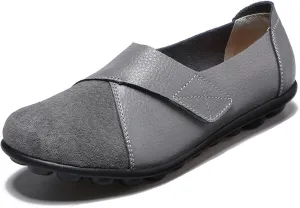 Women Premium Ultra Soft Orthopedic Flats Loafers Leather Slip on Soft Bottom Non-Slip Adjustable Easy On Comfy Large Size Moccasins Walking Dotmalls Shoes (Grey,8.5,Women,8.5)