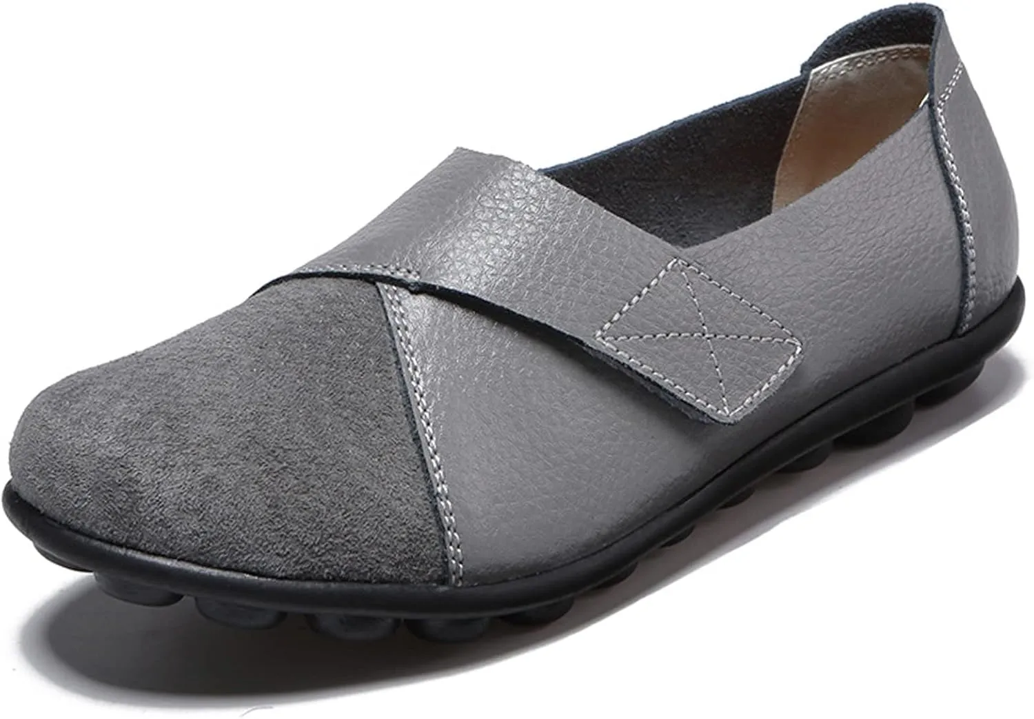 Women Premium Ultra Soft Orthopedic Flats Loafers Leather Slip on Soft Bottom Non-Slip Adjustable Easy On Comfy Large Size Moccasins Walking Dotmalls Shoes (Grey,8.5,Women,8.5)