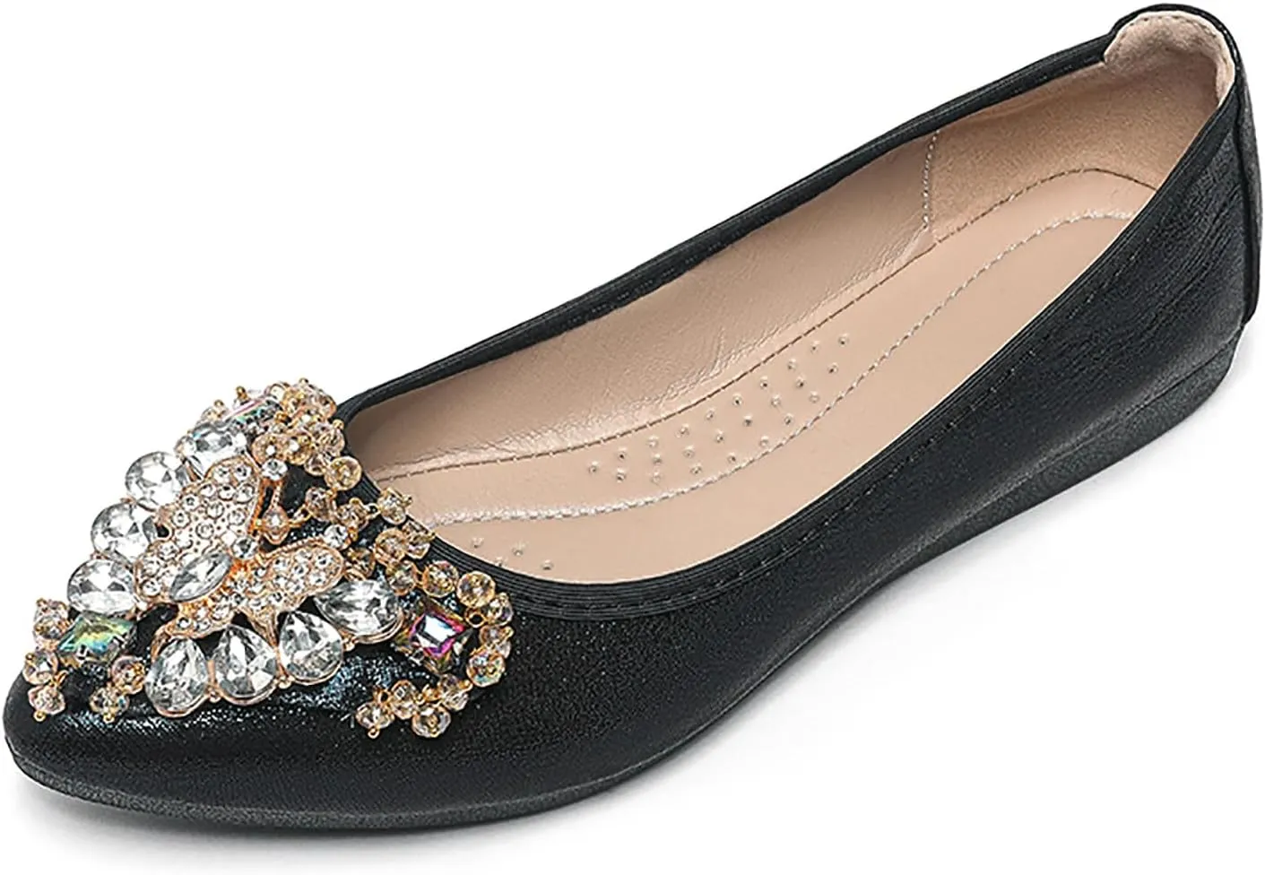 Women's Ballet Flats Rhinestones Wedding Ballerina Shoes Foldable Sparkly Comfort Slip on Flat Shoes
