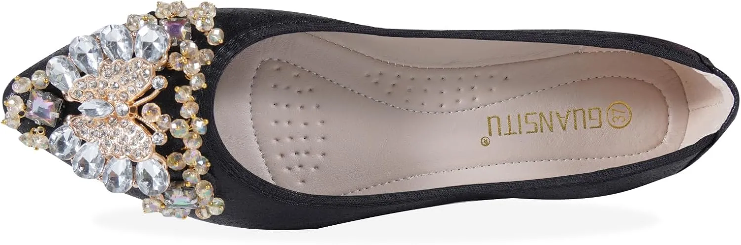 Women's Ballet Flats Rhinestones Wedding Ballerina Shoes Foldable Sparkly Comfort Slip on Flat Shoes