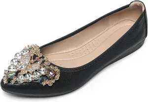 Women's Ballet Flats Rhinestones Wedding Ballerina Shoes Foldable Sparkly Comfort Slip on Flat Shoes