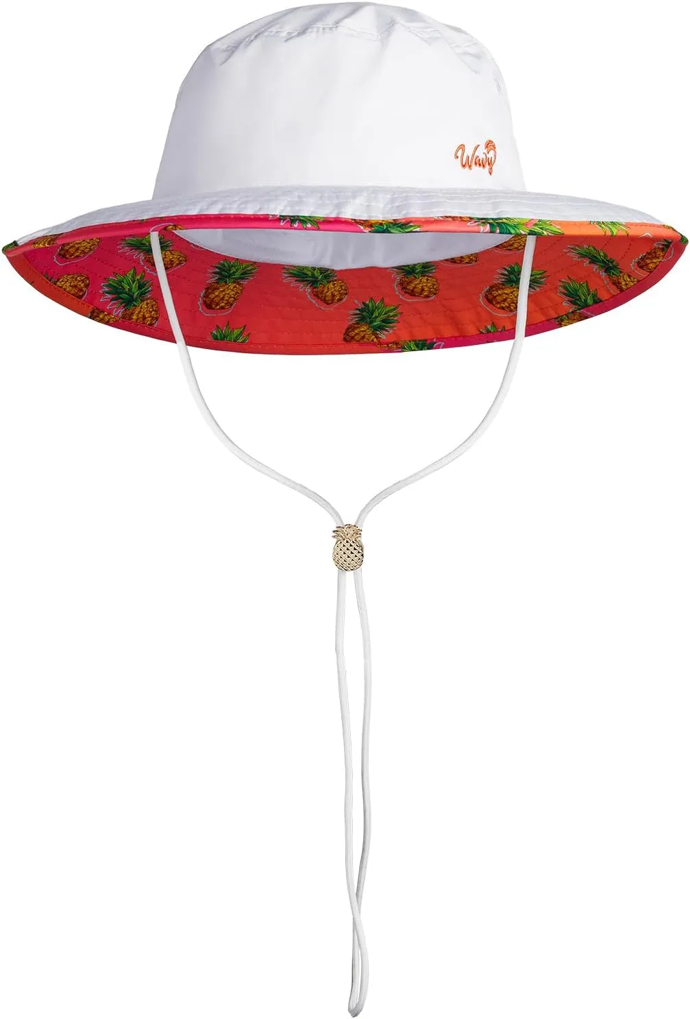 Women’s Beach Hat with Wide Brim Packable for Travel, UV Protection UPF50  Tropical Summer Hat Pineapple Cord Lock Bucket Hat