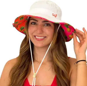Women’s Beach Hat with Wide Brim Packable for Travel, UV Protection UPF50  Tropical Summer Hat Pineapple Cord Lock Bucket Hat