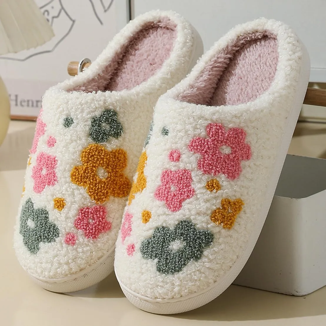 Women's Bow Slippers Fuzzy bowknot slippers Soft Memory Foam Plush Fluffy Warm House Shoes