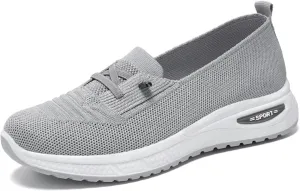 Women's Breathable Knitted Mesh Slip-On Loafers Lace Up Lightweight Orthopedic Low Top Soft Sole Sneakers Platform Non-Slip Outdoor Sport Tennis Shoes