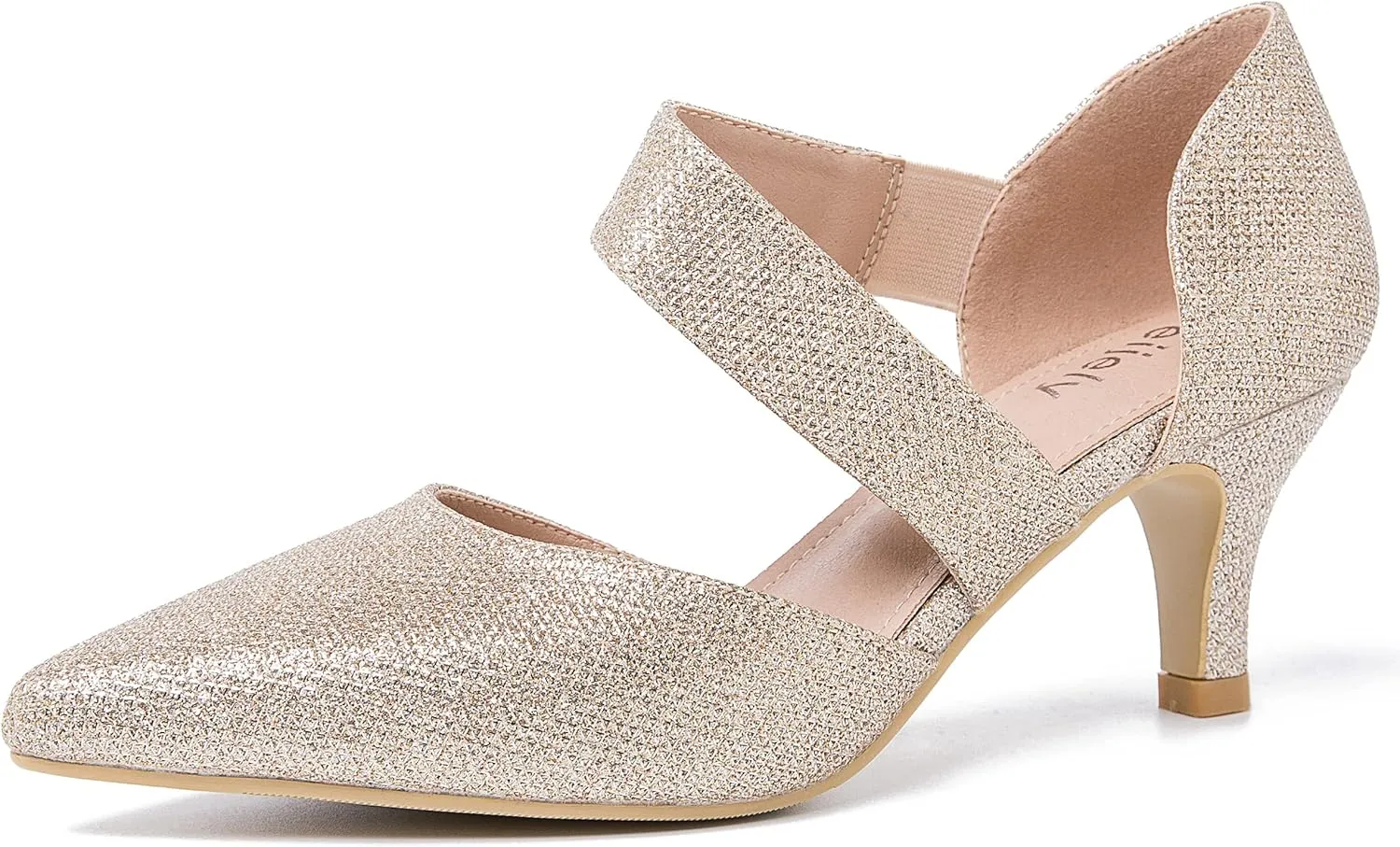 Women's Closed Pointed Toe Heels Strap D'Orsay Kitten Heel Slip On Dressy Pumps
