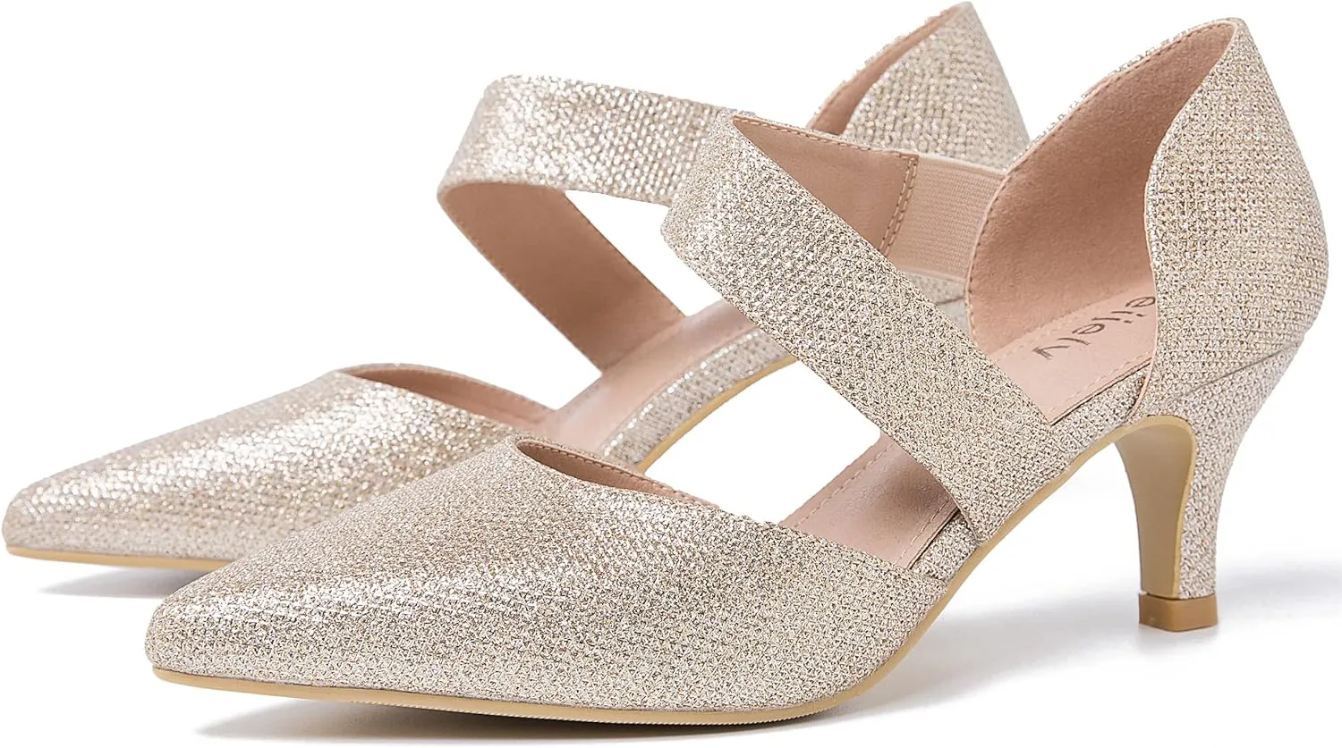 Women's Closed Pointed Toe Heels Strap D'Orsay Kitten Heel Slip On Dressy Pumps