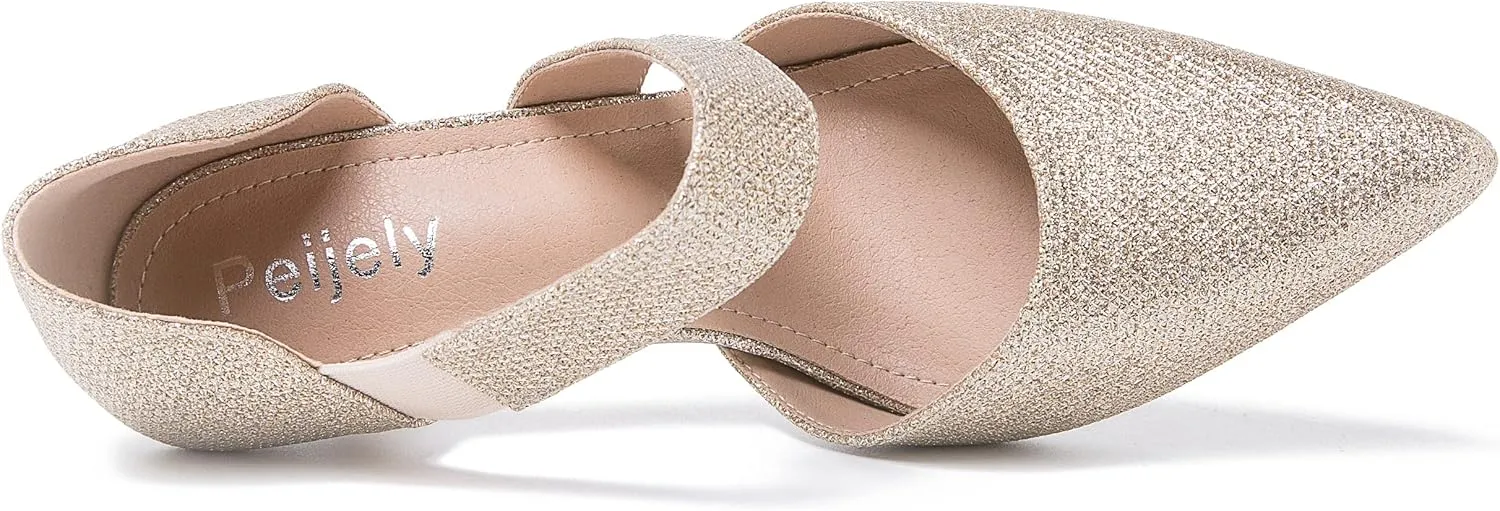Women's Closed Pointed Toe Heels Strap D'Orsay Kitten Heel Slip On Dressy Pumps