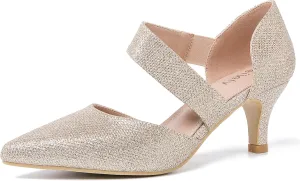Women's Closed Pointed Toe Heels Strap D'Orsay Kitten Heel Slip On Dressy Pumps
