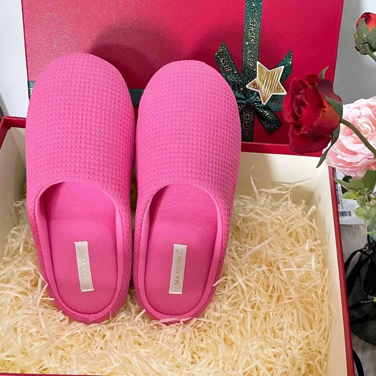 Womens Cotton Lightweight House Slippers With Memory Foam, Washable & Cozy Slip On