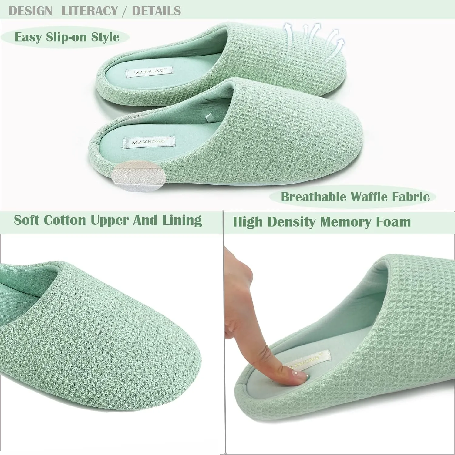 Womens Cotton Lightweight House Slippers With Memory Foam, Washable & Cozy Slip On