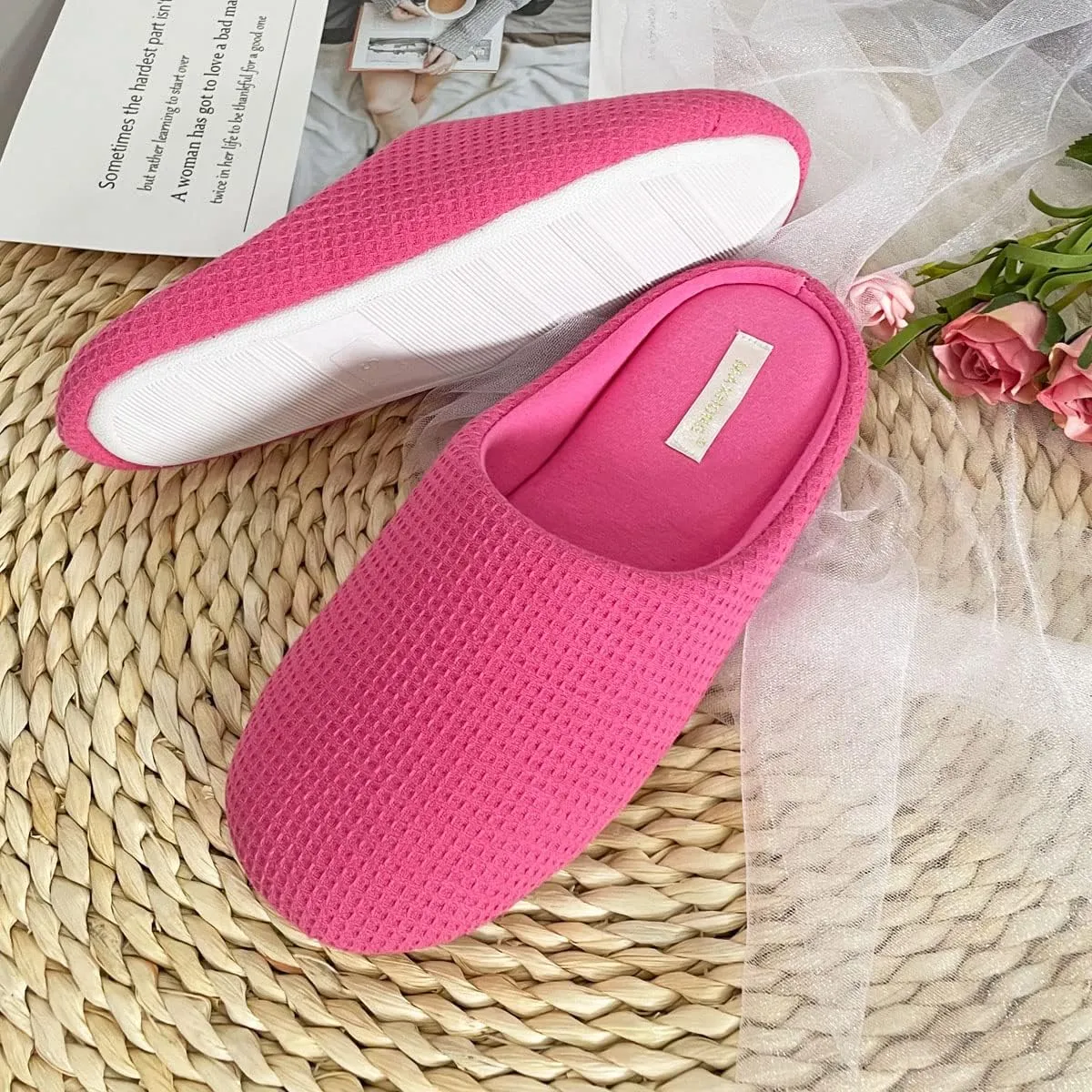 Womens Cotton Lightweight House Slippers With Memory Foam, Washable & Cozy Slip On