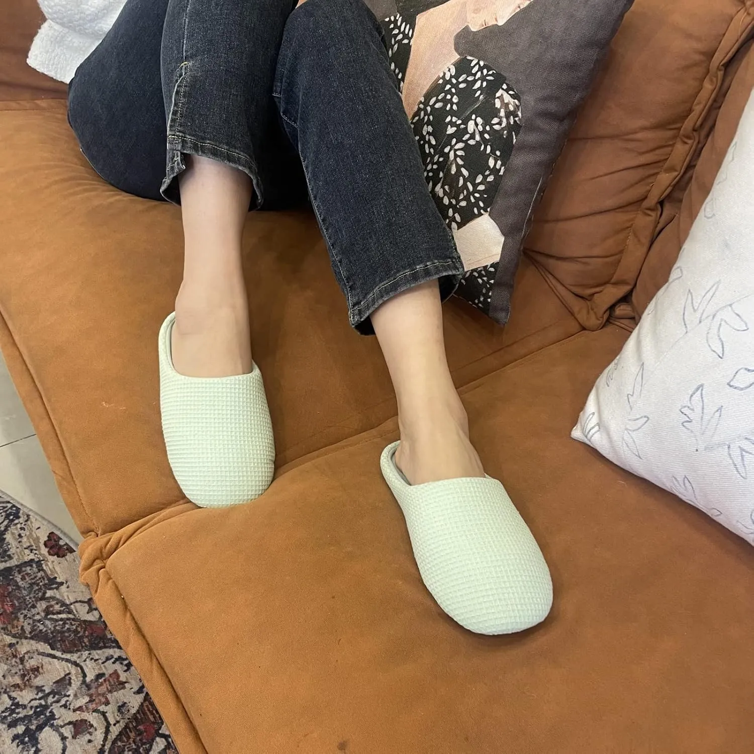 Womens Cotton Lightweight House Slippers With Memory Foam, Washable & Cozy Slip On