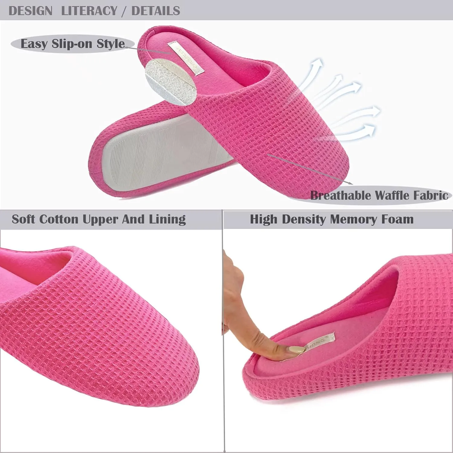 Womens Cotton Lightweight House Slippers With Memory Foam, Washable & Cozy Slip On
