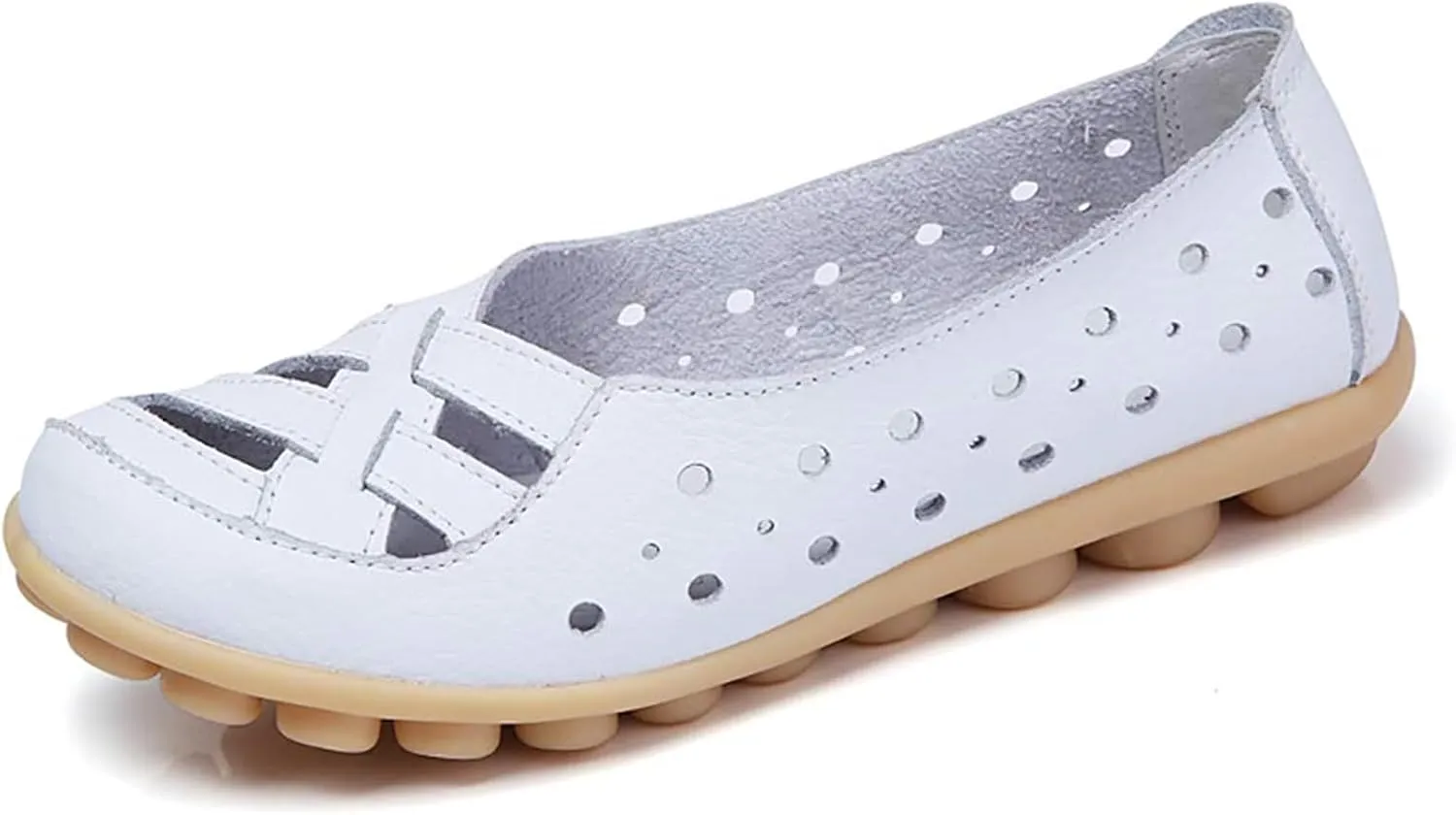Women's Cowhide Leather Shoes Loafers Flats Sandals Slip-On Cutout Orthopedic Breathable Comfortable Hollow Soft Summer Casual Leather, Loafer Fashion Slip On Walking Round Toe Nurse Driving Shoes