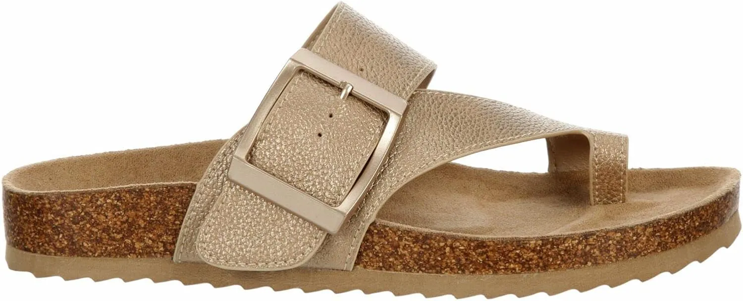 Women's Faux Leather Slip-On Single Band Toe Strap Cork Bed Sandal