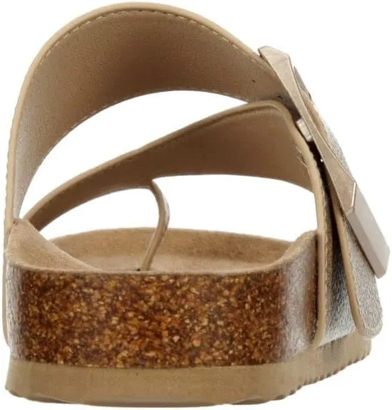 Women's Faux Leather Slip-On Single Band Toe Strap Cork Bed Sandal