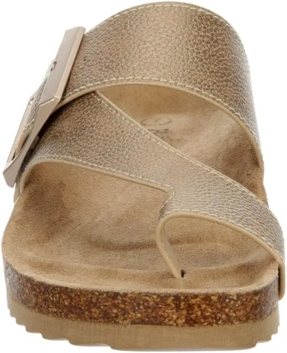 Women's Faux Leather Slip-On Single Band Toe Strap Cork Bed Sandal