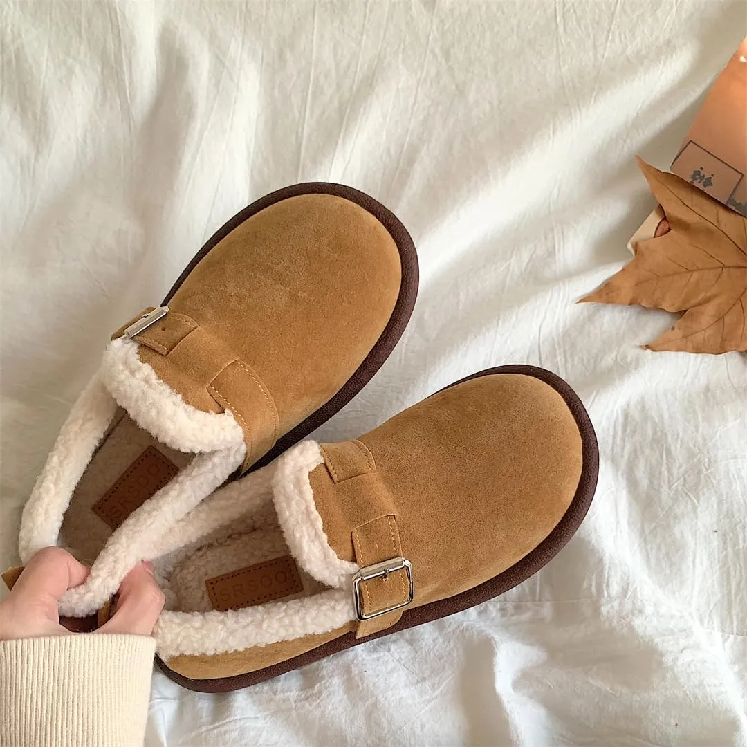 Women's Fuzzy Lined Slip-On Loafers, Warm Winter Snow Shoes, Non-Slip Soft Sole Flats