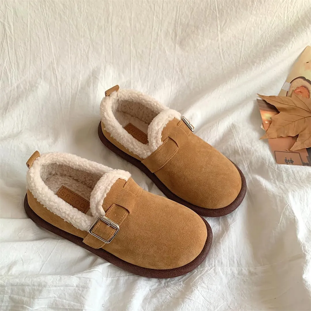 Women's Fuzzy Lined Slip-On Loafers, Warm Winter Snow Shoes, Non-Slip Soft Sole Flats
