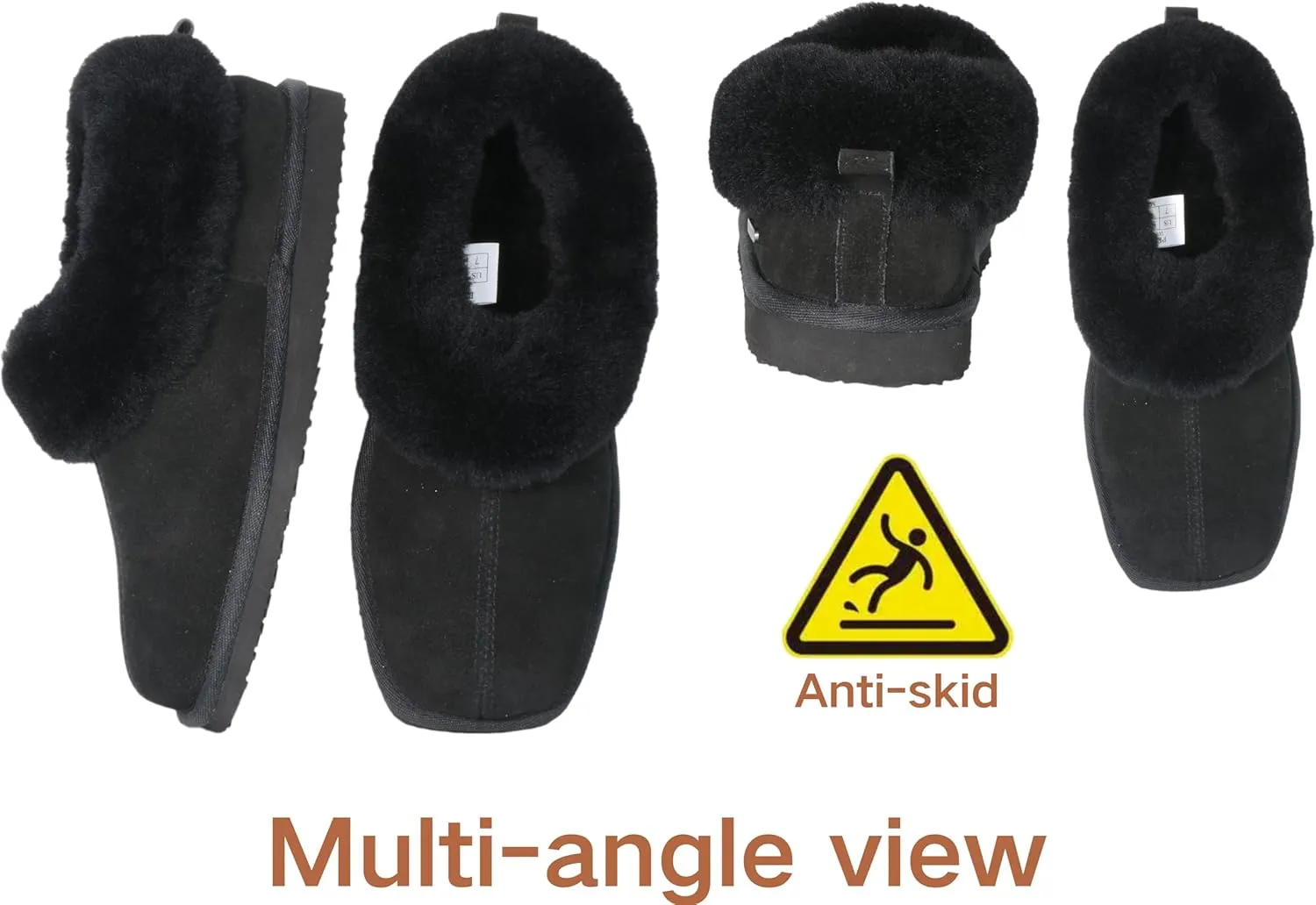Women's Genuine Suede Uppers Square Toe Boot Slippers Ankel Booties with Sheepskin Collar Memory Foam Warm Comfy Fuzzy Shoes for Indoor Outdoor Winter