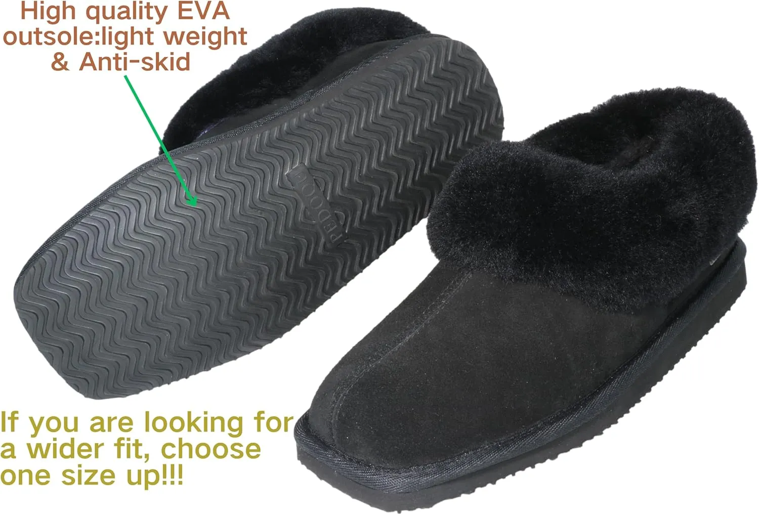 Women's Genuine Suede Uppers Square Toe Boot Slippers Ankel Booties with Sheepskin Collar Memory Foam Warm Comfy Fuzzy Shoes for Indoor Outdoor Winter