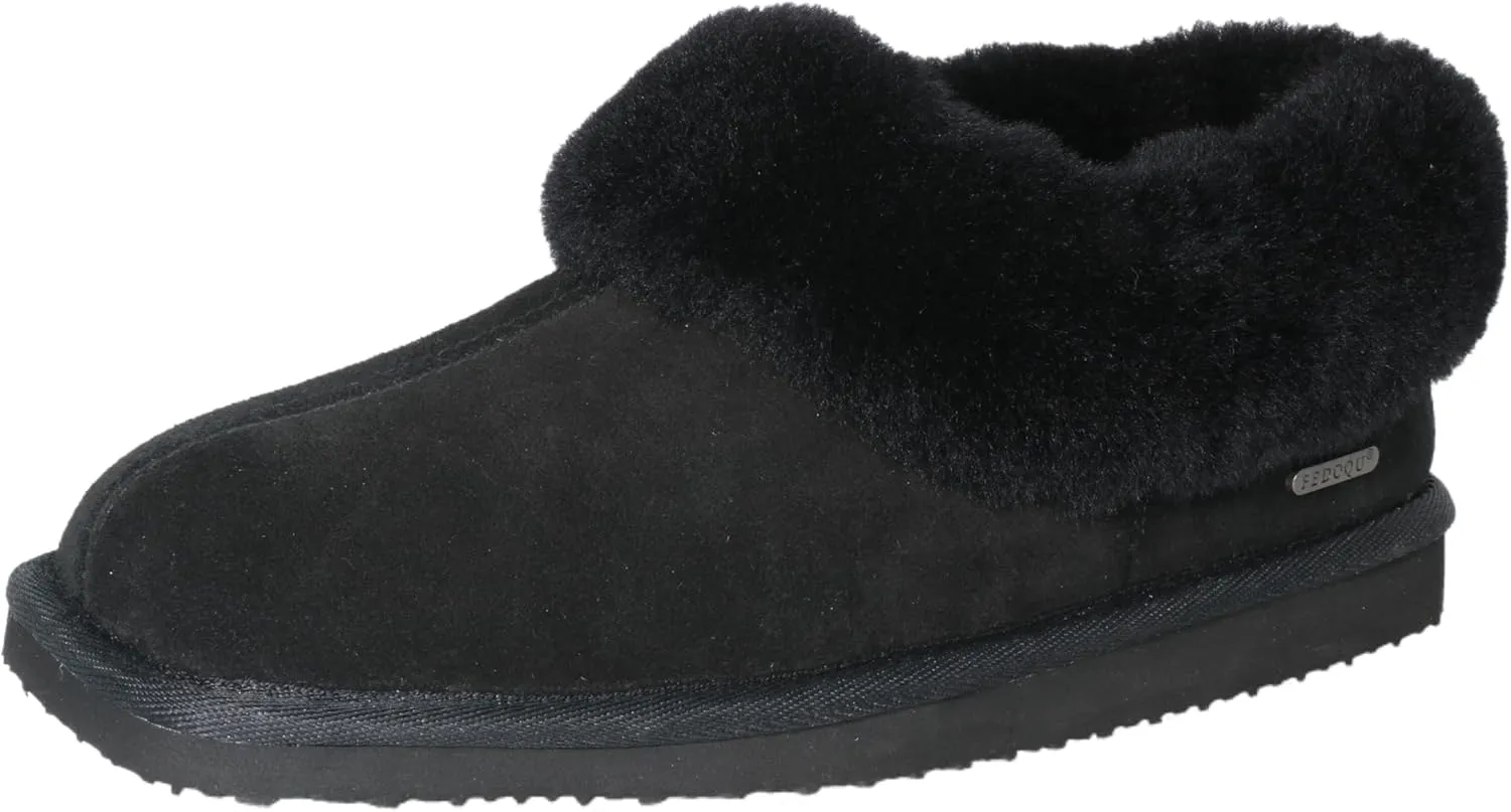 Women's Genuine Suede Uppers Square Toe Boot Slippers Ankel Booties with Sheepskin Collar Memory Foam Warm Comfy Fuzzy Shoes for Indoor Outdoor Winter