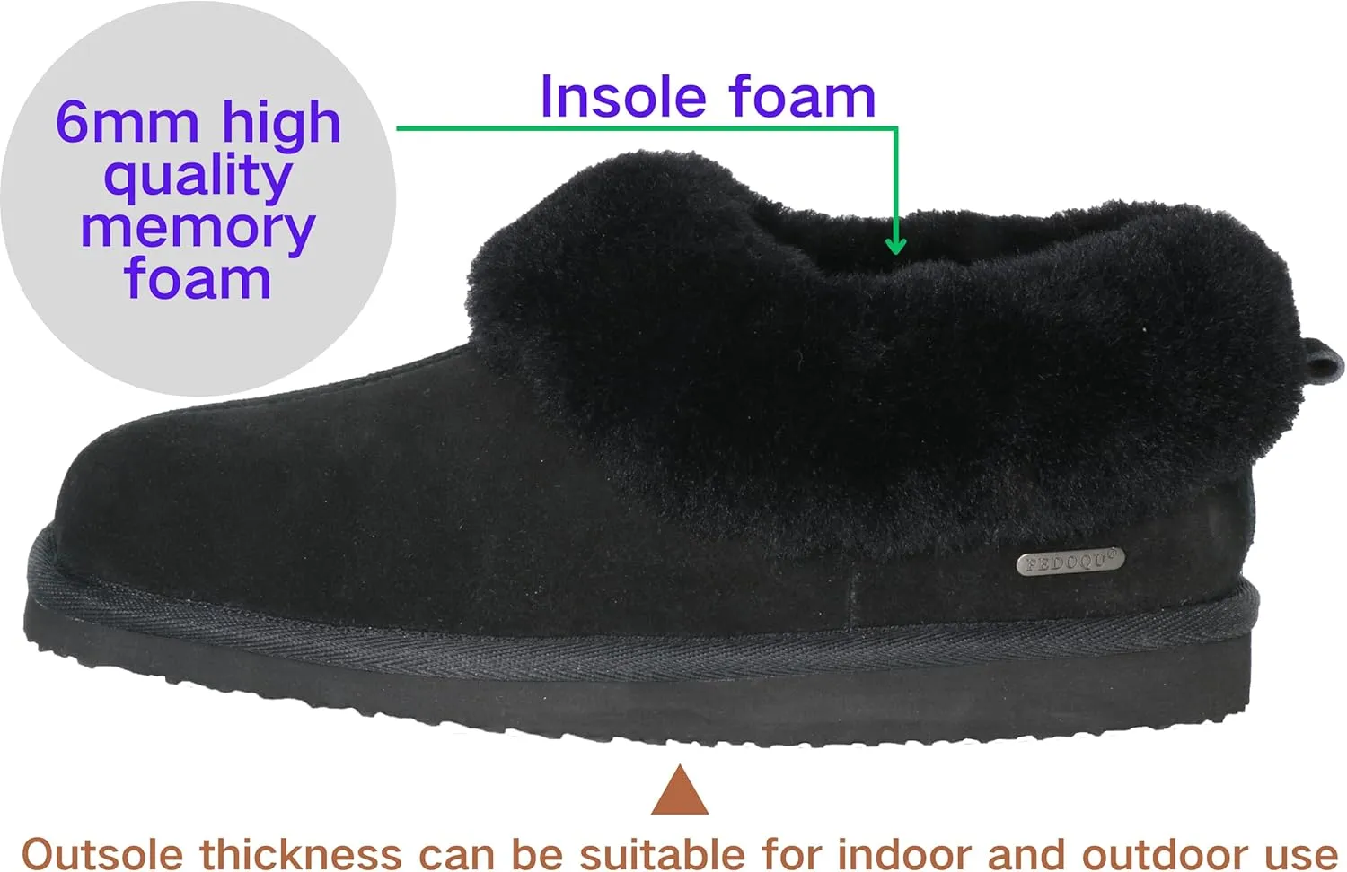 Women's Genuine Suede Uppers Square Toe Boot Slippers Ankel Booties with Sheepskin Collar Memory Foam Warm Comfy Fuzzy Shoes for Indoor Outdoor Winter