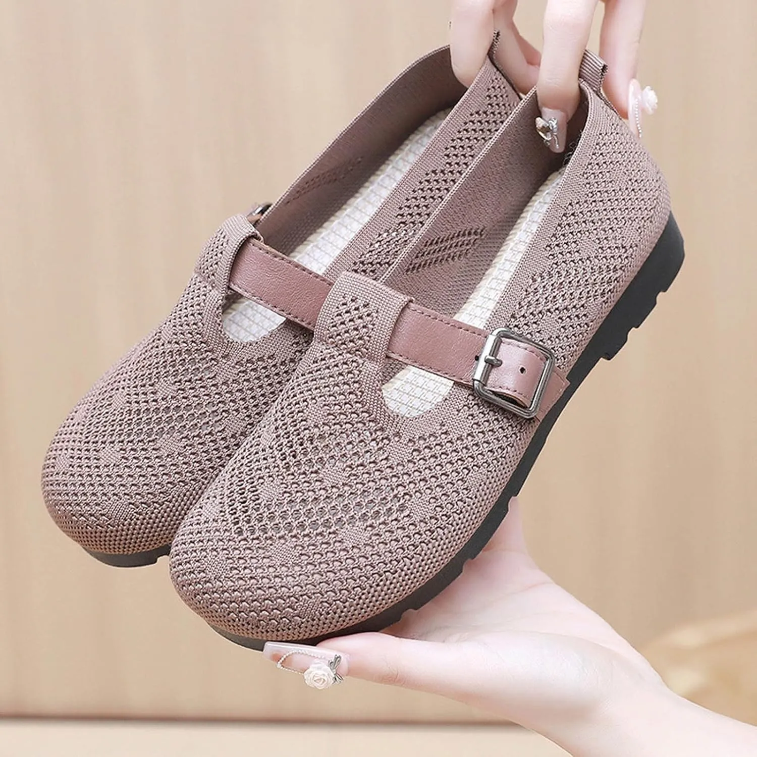 Womens Knitted Flat Shoes Lightweight Comfortable Slip on Loafers Breathable Flats Knit loaferas Casual Breathable mesh Walking Shoes Round Toe Ballet Flat Shoes Walking Flats Shoes for Women