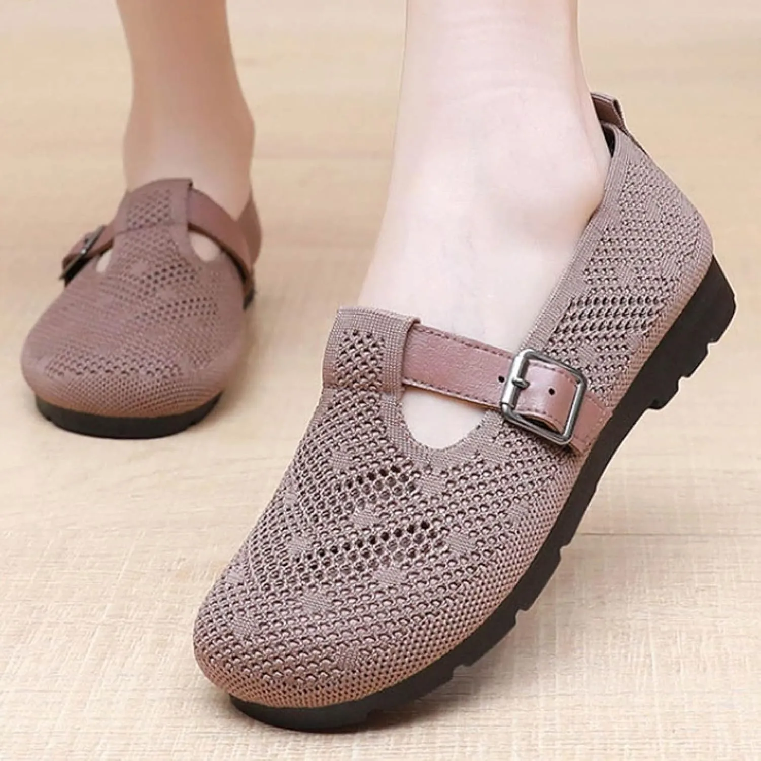 Womens Knitted Flat Shoes Lightweight Comfortable Slip on Loafers Breathable Flats Knit loaferas Casual Breathable mesh Walking Shoes Round Toe Ballet Flat Shoes Walking Flats Shoes for Women